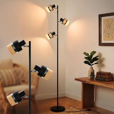 GBLY Lampe sur pied salon lampe de chevet noire vintage 3 flammes E14 Lampe de salon sur pied avec interrupteur au pied tissu 350° lampe sur pied rotative lampe de lecture chambre sans ampoule (1/5)