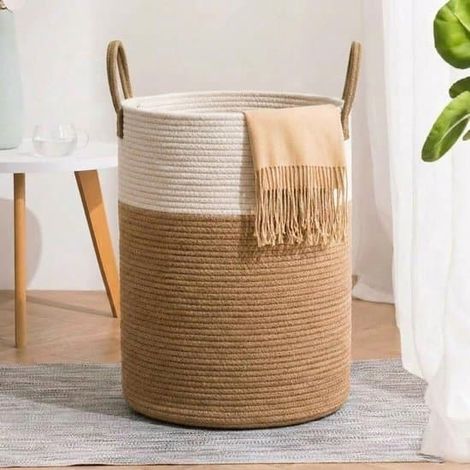 Panier à linge en corde textile - panier de rangement - panier à linge pour enfants - panier de rangement avec poignée en corde de coton - rangement pour couvertures et vêtements - 50 cm (1/5)