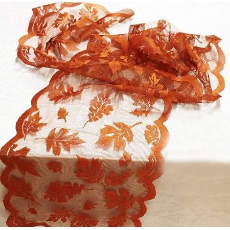 Runner da tavola autunnale in pizzo con foglie d'acero, 183 x 33 cm, elegante decorazione per feste e cucina. (1/4)