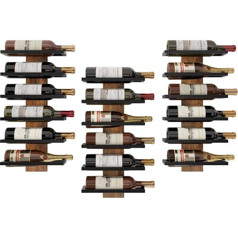 Lot de 3 - Étagère à vin murale - Porte-bouteilles métal - Rangement 6 niveaux pour cave à vin - Design industriel - Noir - 60x20x15cm (1/5)