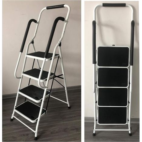 Échelle de sécurité pliante à quatre étages avec mains courantes de sécurité, durable, structure en acier, pliable, portable, équipée de patins en caoutchouc antidérapants-portant 150 kg
