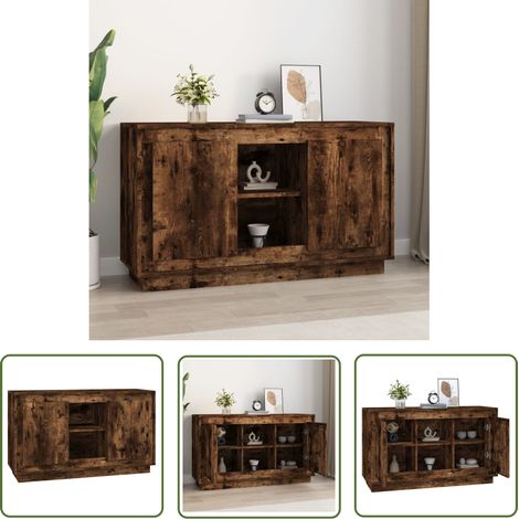 The Living Store Sideboard Räuchereiche 102x35x60 cm Holzwerkstoff - Schreibtisch - Sideboard - Wohnzimmerschrank - Regal - Holzmöbel (1/5)