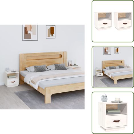The Living Store Mesitas de noche 2 uds madera maciza pino blanco 40x34x45 cm - Mesita de noche de madera