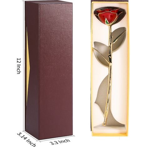 Exclusivité FBA - Rose dorée premium, feuille verte rouge