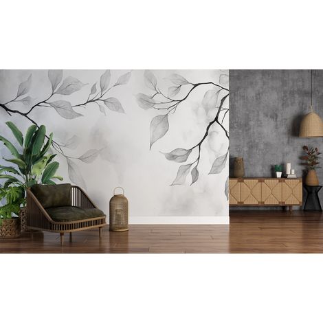 Papier peint nature fines branches darbres monochromes - 150 x 250 cm (1/2)