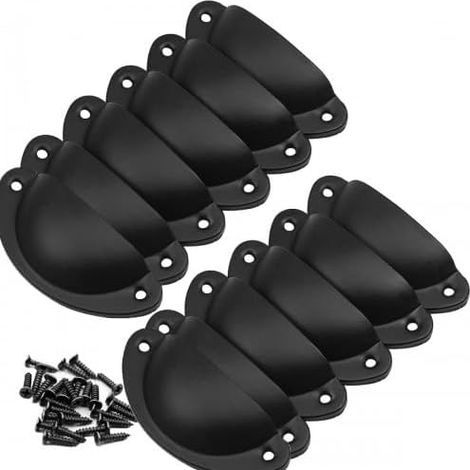 12Pcs Poignée Coquille Rétro Poignee de Meuble Vintage Bouton Tiroir Poignée avec Vis pour Armoire de Porte de Placard de cuisine (Noir) (1/5)