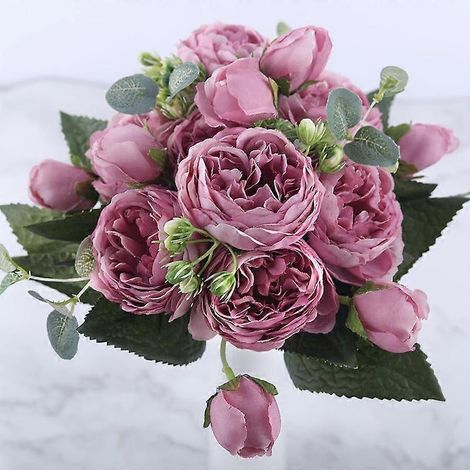 Bouquet de pivoines artificielles en soie rose poudré de 30 cm, 5 grosses fleurs, décoration de mariage économiqueviolet (1/5)