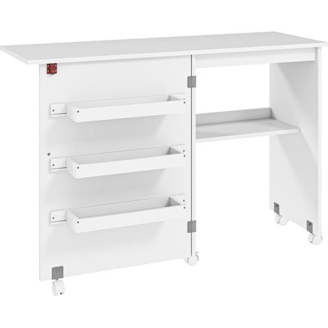 Table de couture pliable sur roulettes – Plateau rabattable – 4 étagères – Panneau de particules – Dimensions 118x40x79,5 cm (1/5)