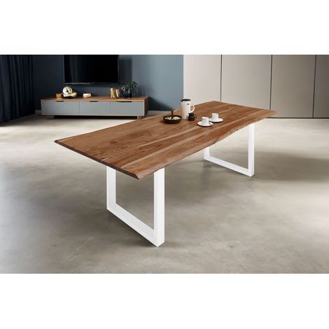Esstisch Baumkante massiv Akazie natur 140 x 80 weiß MILO (1/5)