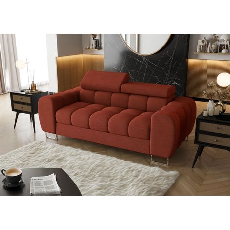 Sofa Designersofa BASTIEN 2-Sitzer in Stoff Moly Ziegelrot