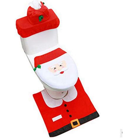 Couvre-Abattant De Toilette - Set De Décoration De Salle De Bain De Noël - Tapis Et Couvre-Réservoir Inclus - 3 Pièces (1/5)