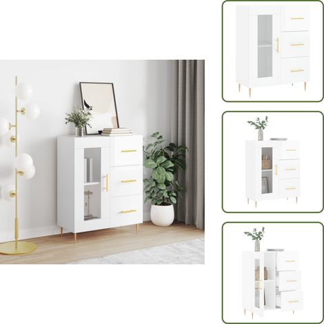 Sideboard Hochglanz-Weiß 69,5x34x90 cm Holzwerkstoff - Schreibtisch - Wohnzimmermöbel - Sideboard - Regal - Holz Sideboard (1/5)