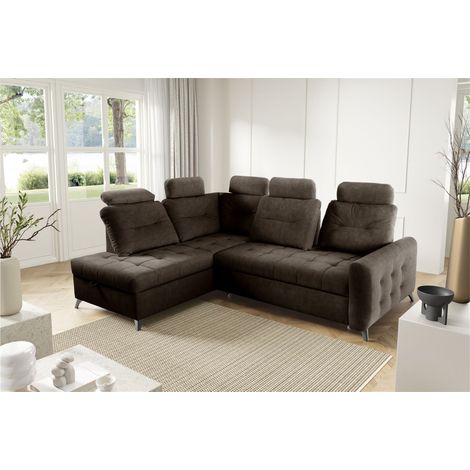 Ecksofa Schlafsofa Sofa WENDIE Stoff Hold Me Dunkelbraun Ottomane Links
