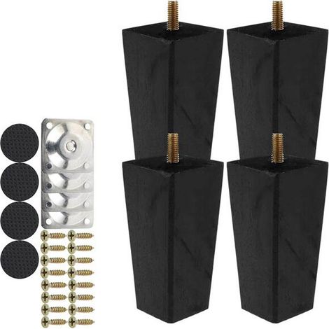 Patas para muebles y sofás - 100 mm de altura - un juego de 4 patas rectangulares, adecuadas para armarios, camas y sillones. (1/4)