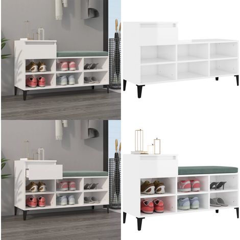 Mueble zapatero madera contrachapada blanco brillo 102x36x60 cm - Armario de zapatos - Mueble de madera