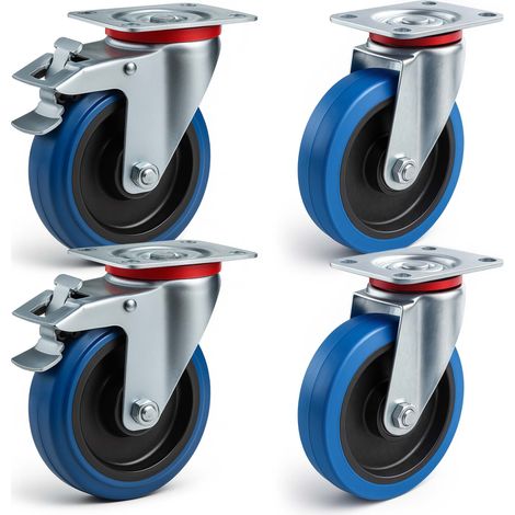 Juego de ruedas 160 mm 2 x ruedas giratorias con freno y 2 x ruedas fijas 300 kg/rueda