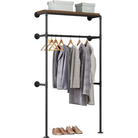 WOLTU Perchero Industrial de Pared Vestidor Armario Abierto con Estante Riel para Ropa de Tubos Industriales Apto para Dormitorio y Tienda de Ropa