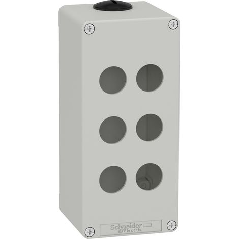 Caja vacía GRIS SCHNEIDER 6 orificios, material resistente y diseño compacto.