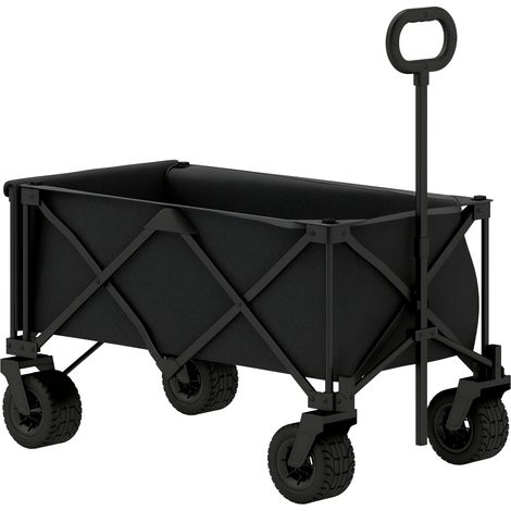 Beyamis Klappbarer Gartenwagen mit großen Geländerädern und verstellbarem Lenker, 100 kg Tragkraft, ideal für Ausflüge. Farbe: Schwarz.