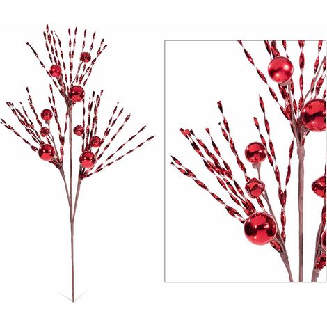 Rami decorativi di Natale di filamenti, palline e campanelle rosse, set da 8 pezzi, cm 45 H (con gambo 75)