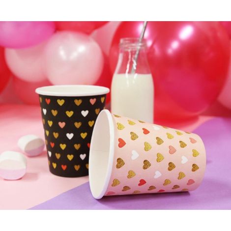 Vasos de papel Black Hearts XOXO de 250 ml, 6 unidades (1/4)
