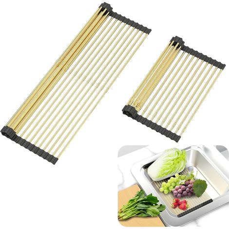 1 Égouttoir Extensible, Antidérapant En Silicone, 18 Tubes Acier Inoxydable, Pliable 33x54cm, Pour Cuisine (1/5)