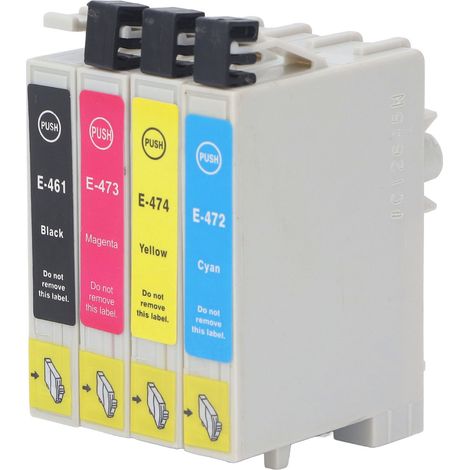 Packung mit 4 hochkapazitiven, farbechten und leicht druckenden Tintenpatronen (Schwarz, Mittel/Zell, Gelb) für die Drucker T0461, T0472, T0473 und T0474 (1/5)
