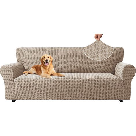 Sofa Überzug 3 Sitzer Khaki, Stretch Sofabezug mit Armlehne, Kratzfest & Rutschfest (1/5)