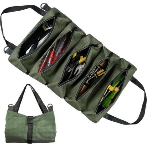 Rolling Tool Bag, Portable Canvas Tool Bag with 5 Zippered Pockets, Small Rolling Tool Bag (1/4)