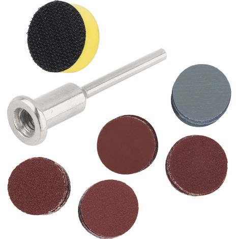 Ensemble de 52 accessoires pour ponceuse électrique : 50 disques de ponçage, un plateau de polissage de 2,5 cm et une poignée rotative de 6,35 mm. (1/5)
