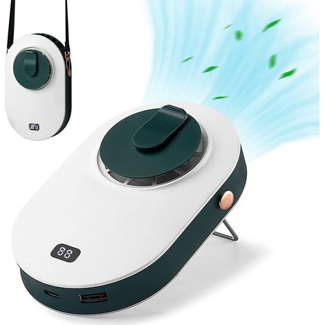 Ventilateur suspendu portatif pour le cou pour les sports de plein air Mini ventilateur suspendu portatif à la taille (vert) (1/5)