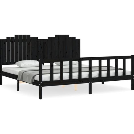 Lit double Lit adulte Cadre de lit sans matelas noir 200x200 cm bois massif de pin (1/5)
