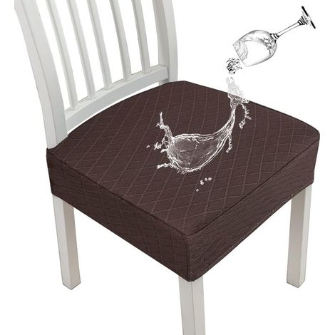 Fundas impermeables con diseño de rombos para sillas de comedor, fundas elásticas para sillas de cocina y comedor, fundas para cojines de asiento (marrón, 2 unidades) (1/5)