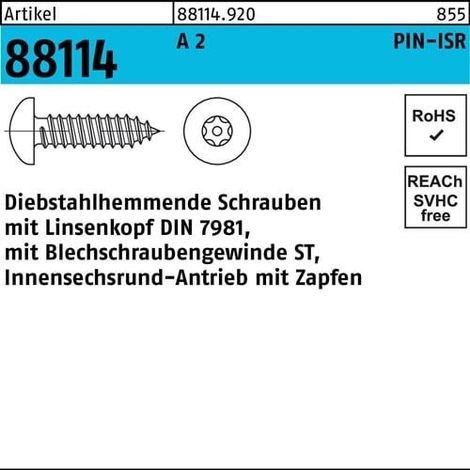 Vis R 88114 antivol Liko ISR Tourillon 6,3x 50 A 2 100 pièces