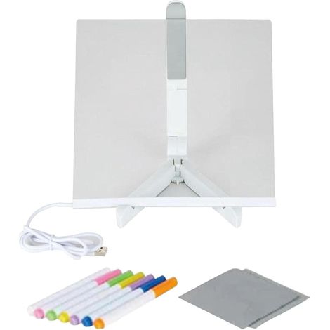 DUDOK Tableau effaçable à sec lumineux LED avec 7 stylos colorés, tablette mémo en acrylique transparente et durable, idéal pour messages, listes et dessins au bureau ou pour enfants. (1/5)