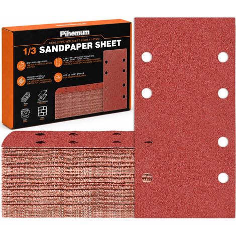 80 Pièces Feuilles Abrasives 93 x 185 mm Grain 100 8 Trous (1/5)