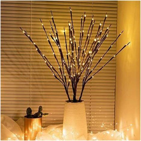 Lot de 2 guirlandes lumineuses LED pour branches d'arbre - Fonctionne sur piles - Saule artificiel - 20 LED - Lumière blanc chaud (1/4)
