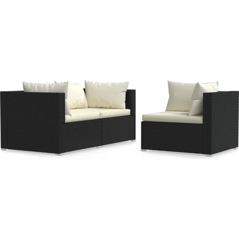 Maison Exclusive - 3-tlg. Garten-Lounge-Set mit Auflagen Schwarz