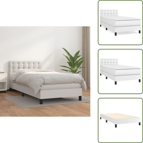 Sommier à lattes de lit avec matelas Blanc 90x200 cm Similicuir - Lit Plateforme - Lit Double - Literie Blanche - Matelas À Ressorts Ensachés - Tête De Lit Ajustable (1/5)