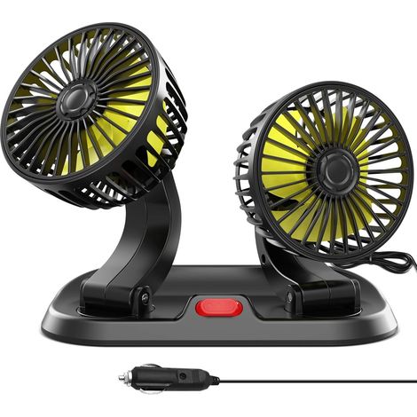 Questo ventilatore per auto a doppia testa vanta un potente flusso d'aria, due velocità, una presa accendisigari da 12V e una rotazione a 360°. Adatto a SUV, camper e altri tipi di veicoli, è la scelt (1/5)