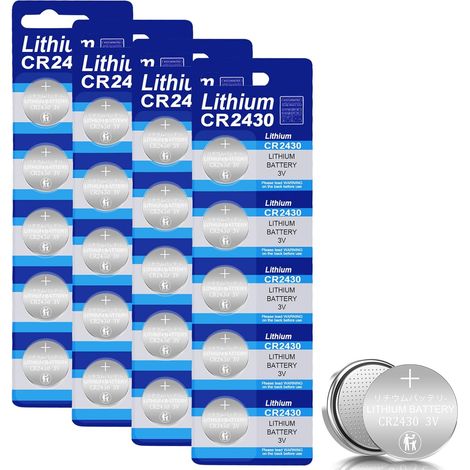 Pile CR2430 3V Lithium, Lot de 20 Piles CR 2430 Plate Longue Durée 2430 Pile Bouton Piles Plates pour Clés électroniques, Petites Télécommandes et Montres de Sport, Balances (1/5)