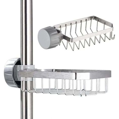 Porte Savon pour Etagere Douche - Aluminium spatial , XU,Support Shampoing Douche sans Perçage pour Tringle 18-28mm - (1/4)