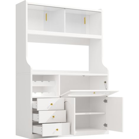 Colonna cucina 120 cm con LED RGB controllabile da app, ante in vetro, portabottiglie e 3 cassetti (1/5)