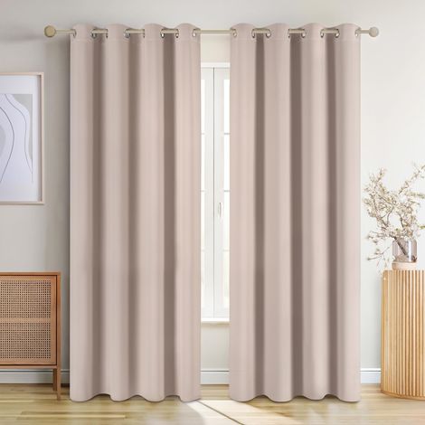 Lot de 2 Rideaux Occultants - Rideau Thermique Isolant Anti Froid - Rideau Occultant avec Œillets - Rideau Fenetre pour Toutes Les Saisons, 117 x 138 cm, Dark Ocean Blue - Taupe (1/5)