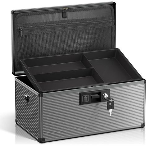 Boîte à pharmacie avec clé, aluminium, extra large, avec plateau, noir