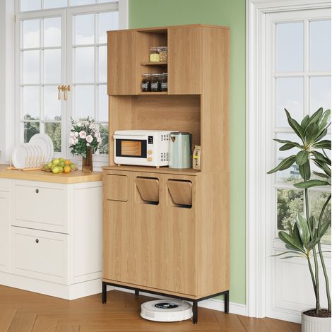 Mobile cucina raccolta differenziata 80x35x181 cm, 3 scomparti, vano microonde, spazio aspirapolvere, MDF naturale (1/5)