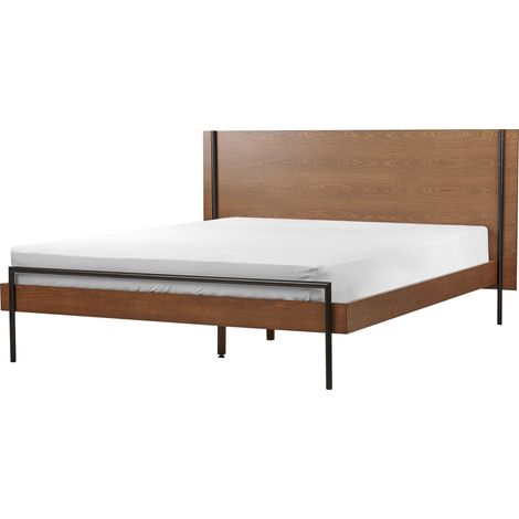 Cama con somier moderna con cabecero patas de metal 160 x 200 cm madera de fresno oscuro Libermont (1/5)