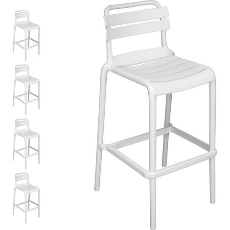 Set 4 sgabelli bianchi impilabili in polipropilene, arredo bar e ristoranti (1/5)