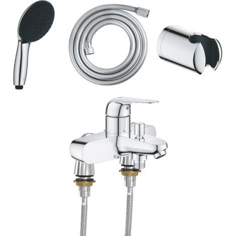 Mitigeur baignoire mécanique GROHE Swift avec colonnettes Idro'Flex + Douchette 2 jets Start + Flexible + Support (1/4)