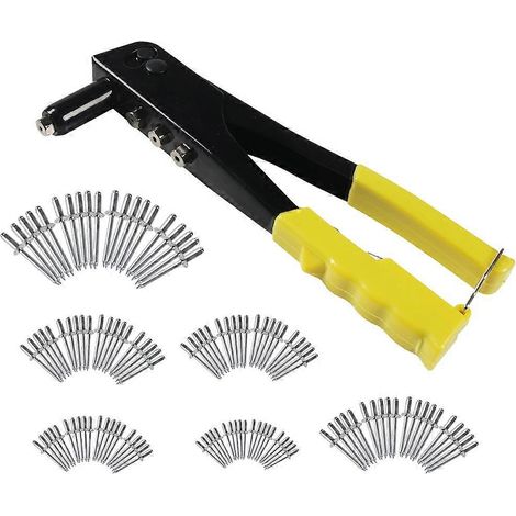 Jeu de rivets haute performance, riveteuse, assortiment de 120 rivets aveugles, outil à main, outil pour écrous à riveter, jaune - JBMEDIA (1/4)